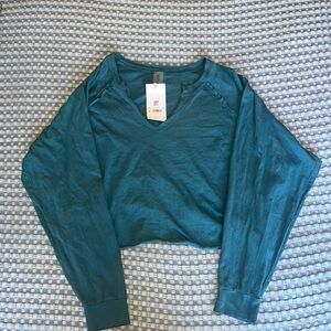 A.S. Revival Teal Long Sleeve V-Neck Top